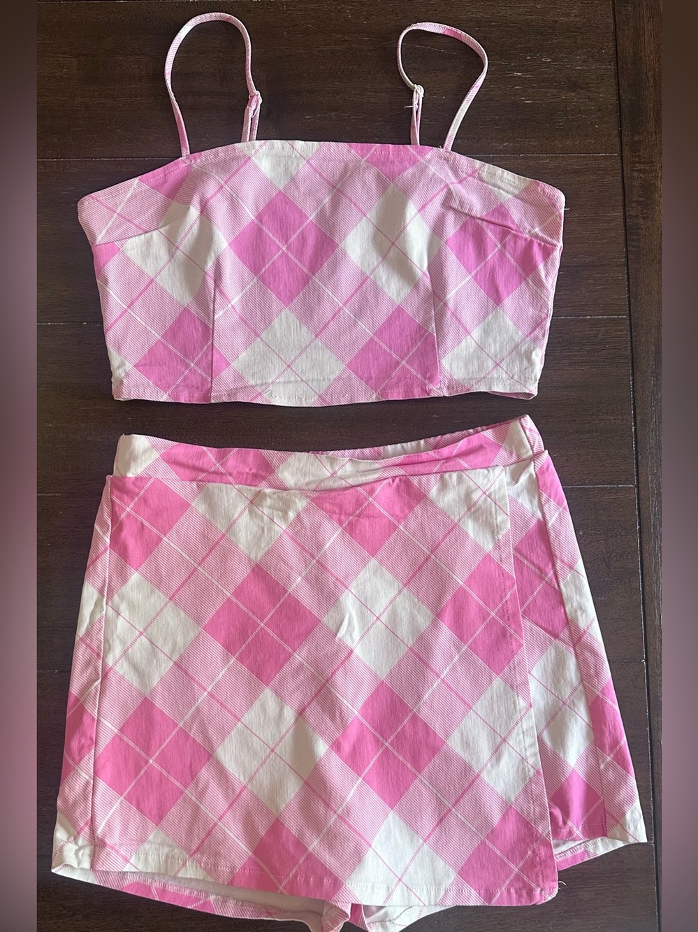 Rue21 Pink Argyle Matching Set | Crop Top & Mini Skort | Y2K Barbiecore | Size L - Picture 2 of 6